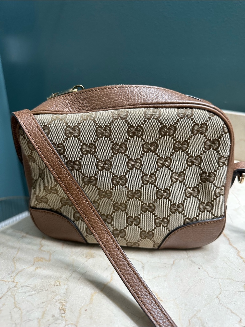 Gucci Brown Beige GG Canvas Crossbody Bag